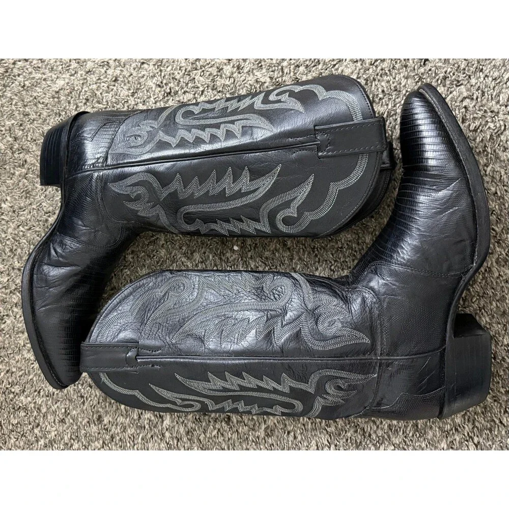 Vintage Justin Men's 8313 Size 11B Black Lizard Leather Boots